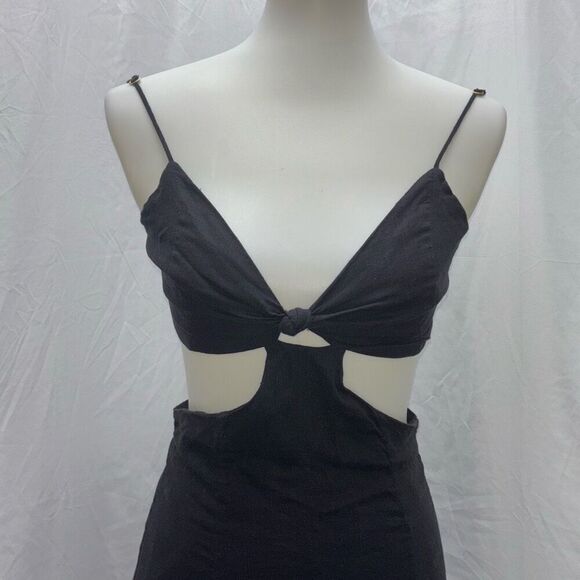VIX Paula Hermanny Leda Long Maxi Cut Out Dress Black Linen Sz M - Picture 3 of 13